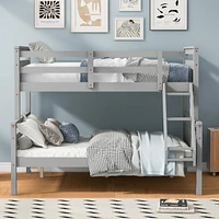 Simplie Fun Twin over Full Bunk Bed with ladder, Safety Guardrail, Perfect for Bedroom, Gray