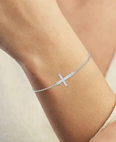 Diamond Accent East-West Cross Link Bracelet in Sterling Silver