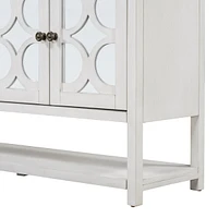 Elegant Retro Console Cabinet with Mirrored Doors and Warm Wood Accents
