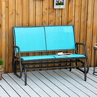 Outdoor Glider Bench, Patio Double Swing Loveseat, Blue