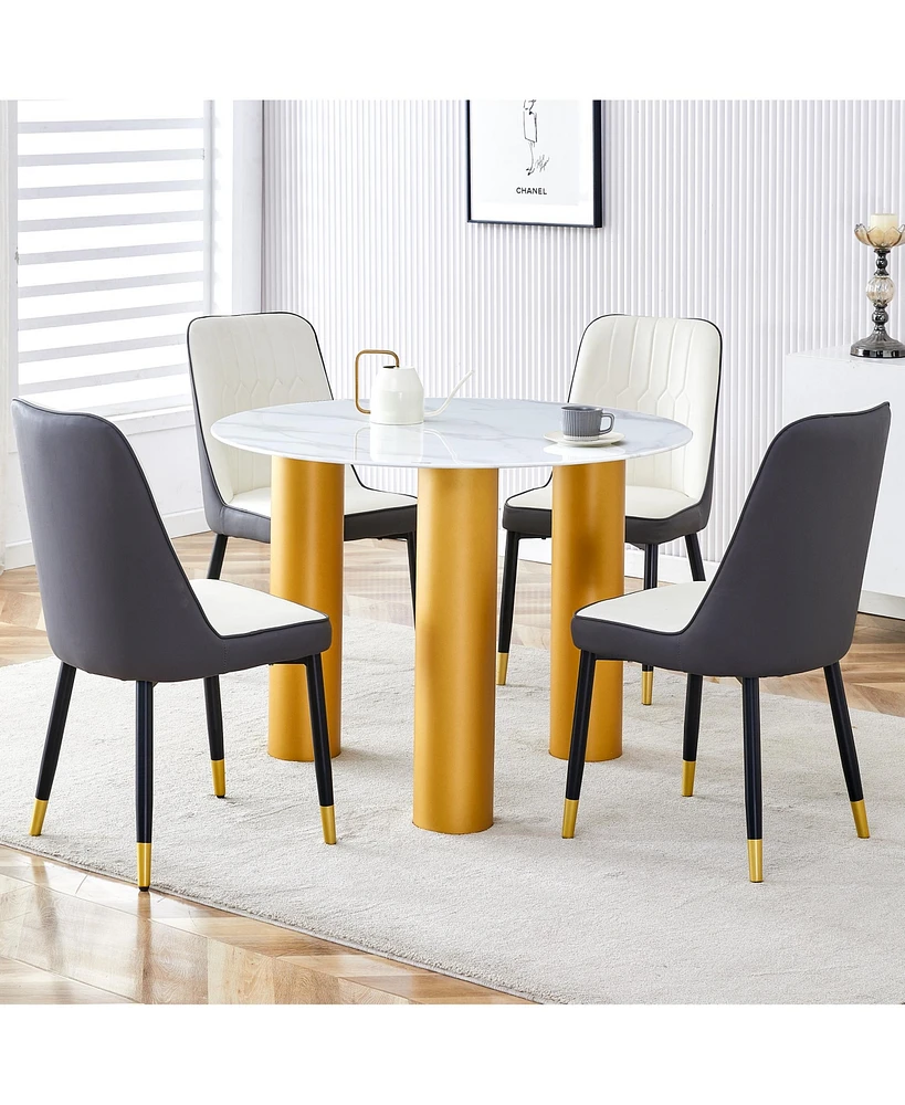 Streamdale Furniture Marble Table and Chair Set: Gold Legs, Plush Chairs