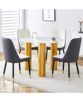 Streamdale Furniture Marble Table and Chair Set: Gold Legs, Plush Chairs