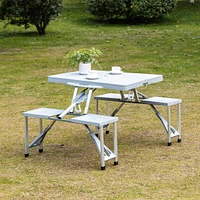 Folding Picnic Table and Chairs with Umbrella, Gray