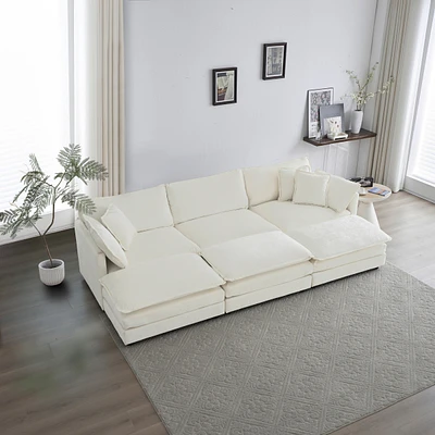 Simplie Fun Plush 6-Seater U-Shaped Sectional with Ottomans and Pillows