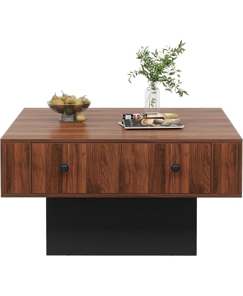 Tribesigns Coffee Table with 2 Drawers, Square Coffee Table with Storage, Wood Cocktail Table, Farmhouse Center Table for Living Room Home Office, Bro