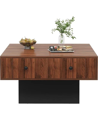 Tribesigns Coffee Table with 2 Drawers, Square Coffee Table with Storage, Wood Cocktail Table, Farmhouse Center Table for Living Room Home Office, Bro