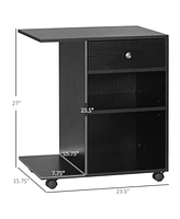 Printer Table Desk, Rolling Cart Stand with Wheels and Adjustable Shelf