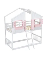 Twin Loft House Bunk Bed with Roof and Accessories