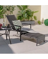 2 Pcs Patio Wicker Elastic Sponge Lounge Chair Back Adjustable with Ottoman