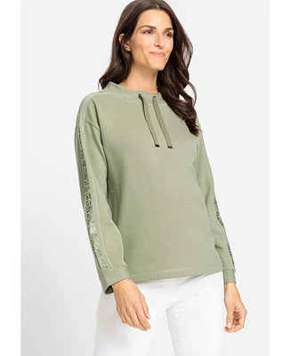 Olsen Women's Jersey Top with Embellished Sleeves