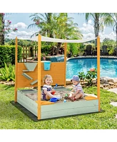 Vebreda Kids Sandbox with Sand Wall w/ Removable Canopy for Kids 3-8 Years Old