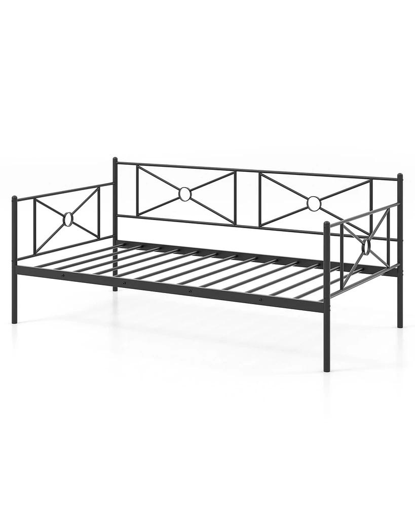 Gymax Metal Daybed Frame Twin Size Mattress Foundation w/ Metal Slat Support Black