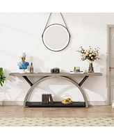 Tribesigns 70.87" Console Table with Storage Shelf, Narrow Long Sofa Behind Couch Table, 2-Tier Rustic Entryway Half Moon Frame for H