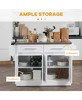 Portable Kitchen Island with Stainless Steel Top and Integrated Storage