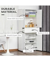 Freestanding Kitchen Pantry with Double Doors and Center Drawer