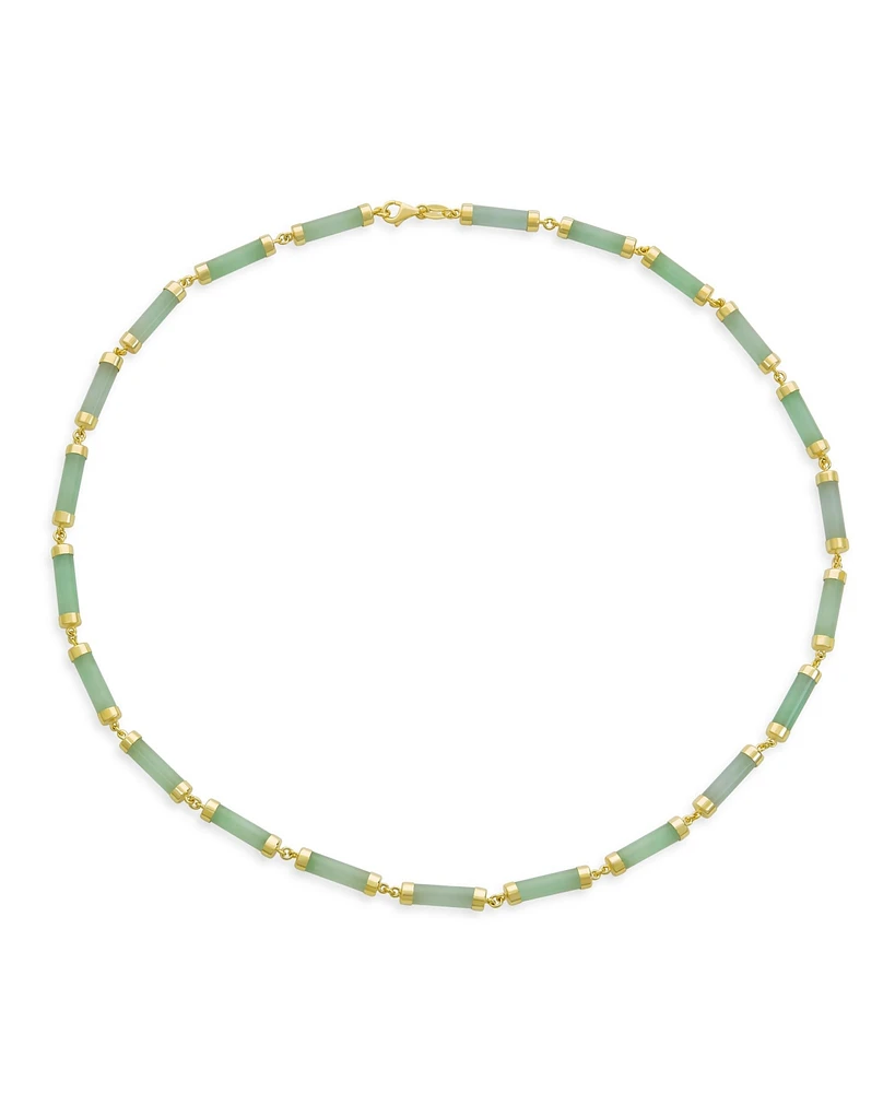 Bling Jewelry Asian Style Light Green Natural Jade Strand Tube Bar Link Necklace Collar For Women Gold Plated Sterling Silver 18 Inch