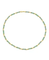 Bling Jewelry Asian Style Light Green Natural Jade Strand Tube Bar Link Necklace Collar For Women Gold Plated Sterling Silver 18 Inch