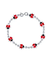 Bling Jewelry Good Luck Garden Lucky Multi Station Charms Enamel Red Ladybugs Charm Bracelet For Women Sterling Silver Inch