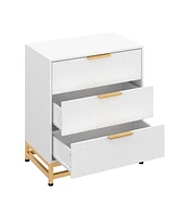 gaomon 3 Drawer Dresser, Wood Chest Drawers with Storage for Closet, Bedroom, Drawers Dresser Modern Bedside Nightstand with Gold Handles,white_15.8 x