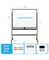 Vebreda 48 x 36 Inch Mobile Magnetic Double-Sided Reversible Whiteboard Height Adjust
