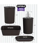 Superio Decorative Plastic Bathroom Accessories Set, Taupe (Set of 4)