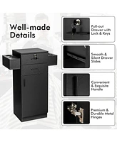 Skonyon Salon Station Storage Cabinet with 6 Hair Dryer Holders for Hair Stylist-Black