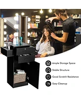 Skonyon Salon Station Storage Cabinet with 6 Hair Dryer Holders for Hair Stylist-Black