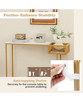 Sugift Rectangular White Faux Marble Console Table with Storage-Gold