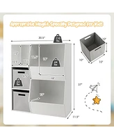 Gymax Kids Toy Storage Organizer 5 Cubbies Wooden Bookshelf Display Cabinet w/ Drawers