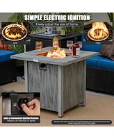 Sugift 28 Inch 40 000 Btu Square Fire Pit Table with Lid and Lava Rocks-Gray