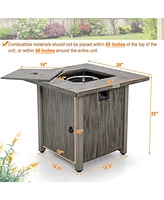 Sugift 28 Inch 40 000 Btu Square Fire Pit Table with Lid and Lava Rocks-Gray