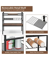 Sugift Industrial Entryway Table with Removable Panel and Mesh Shelf