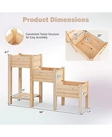 Sugift 3-Tier Wooden Raised Garden Bed with Open Storage Shelf-Natural