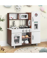 Vebreda Kids Kitchen Playset with Realistic Sounds and Lights-Brown & White