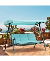 Aoodor 3-Person Outdoor Patio Swing Chair with Adjustable Canopy - Perfect for Patio, Garden-Blue
