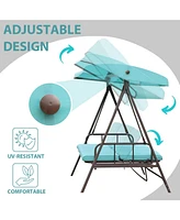 Aoodor 3-Person Outdoor Patio Swing Chair with Adjustable Canopy - Perfect for Patio, Garden-Blue