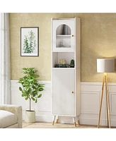 Tribesigns Bathroom Cabinet Set of 2, 66.93'' Tall Slim Linen Storage Cabinet with 2 Doors and 6 Shelves, Narrow Freestanding Skinny Tower Gold Legs L