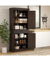 Streamdale Furniture Freestanding Kitchen Pantry with 4 Doors, Cabinets, and Drawer