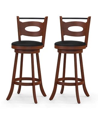 Skonyon 2 Pieces 29 inch Swivel Bar Stools with Curved Backrest and Seat Cushions