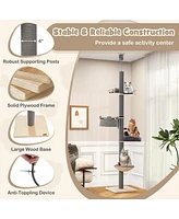 Skonyon Floor to Ceiling Cat Tree with 93 Inch-107 Inch Adjustable Height-Gray