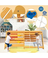 Vebreda 5-in-1 Jungle Gym Wooden Indoor Playground with Slide Rock Climbing Wall Rope Wall Climber