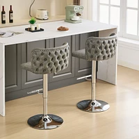 Adjustable Height Chrome Swivel Barstools with Tufted Upholstery (Set of 2)
