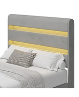 Streamdale Furniture Hydraulic Storage Bed with Led Headboard, No Box Spring