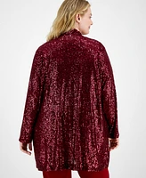 Anne Klein Plus Sequined Draped-Front Cardigan Jacket