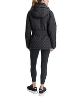 Dkny Women's Quilted Elastic-Waist Hooded Zipper Jacket