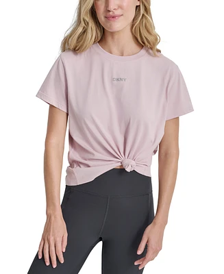 Dkny Sport Women's Cotton Stud Logo Knot-Front T-Shirt