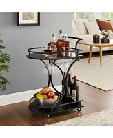 Streamdale Furniture 2-Tier Bar Cart with Wine Rack and Glass Holder