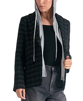 Elan Women's Plaid Long-Sleeve Layered Blazer Hoodie