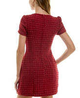 City Studios Juniors' Square-Neck Metallic Tweed Dress