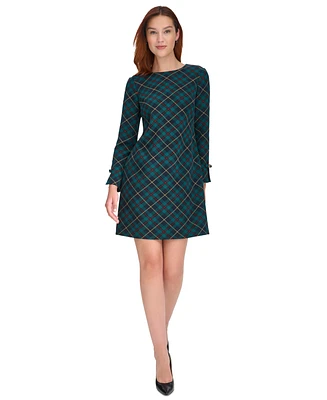 Tommy Hilfiger Women's Plaid Long-Sleeve Bow-Cuff Dress